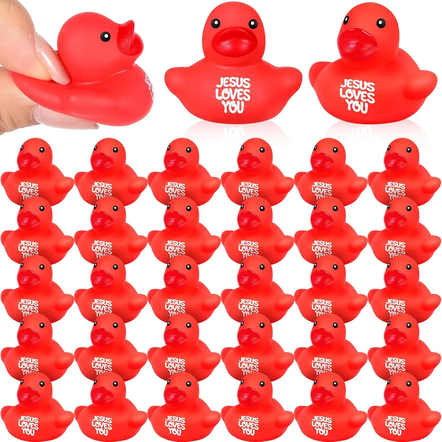 Favors Birthday Gifts Church Reward (1.4 Inch) Deekin 50 Pcs Jesus Loves You Rubber mission Ducks Red Rubber Ducks Baby Bath Toys for Baby Shower Pool Religious Party 