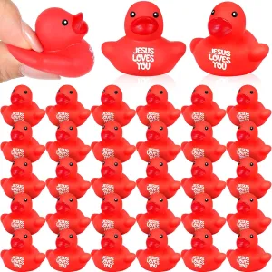 Favors Birthday Gifts Church Reward (1.4 Inch) Deekin 50 Pcs Jesus Loves You Rubber mission Ducks Red Rubber Ducks Baby Bath Toys for Baby Shower Pool Religious Party 
