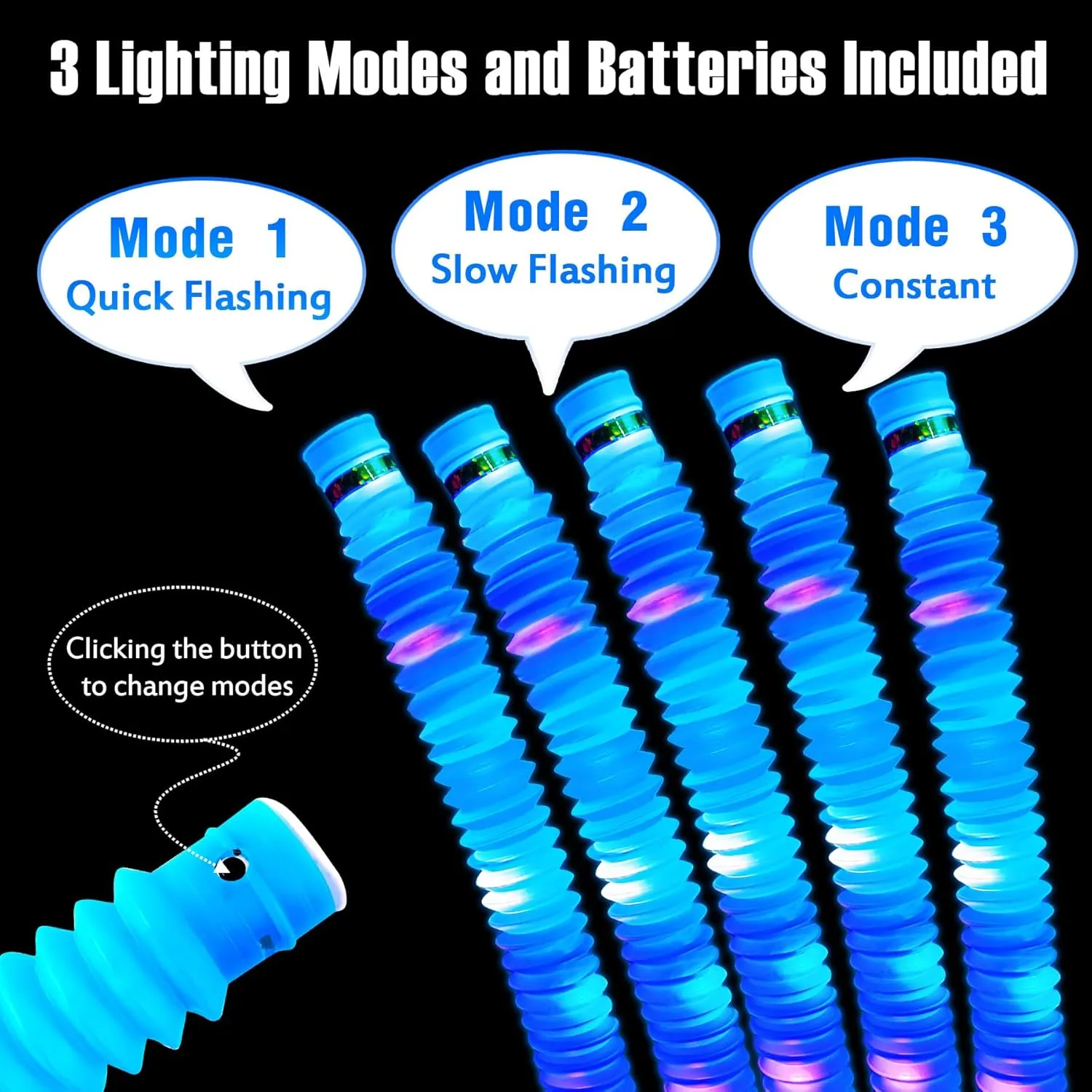 Favors for Kids Easter Basket$LED Sensory Fidget Tubes$Glow Necklace Bracelets for Goodie Bag Stuffers$Birthday Party Easter Gifts for authorize sinuous Boy Girl Blue Light Up Pop Tubes$24Pack Glow Sticks Party 