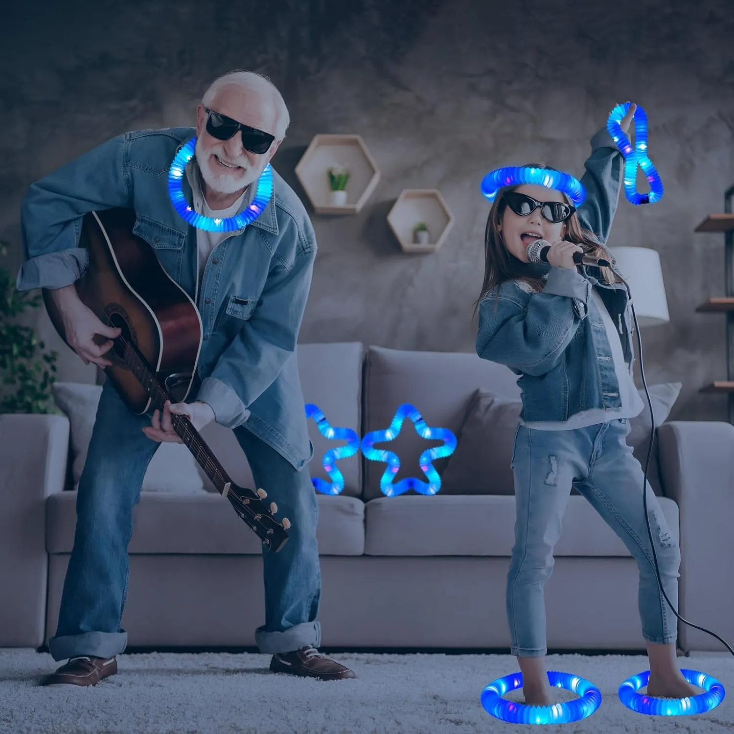 Favors for Kids Easter Basket$LED Sensory Fidget Tubes$Glow Necklace Bracelets for Goodie Bag Stuffers$Birthday Party Easter Gifts for authorize sinuous Boy Girl Blue Light Up Pop Tubes$24Pack Glow Sticks Party 