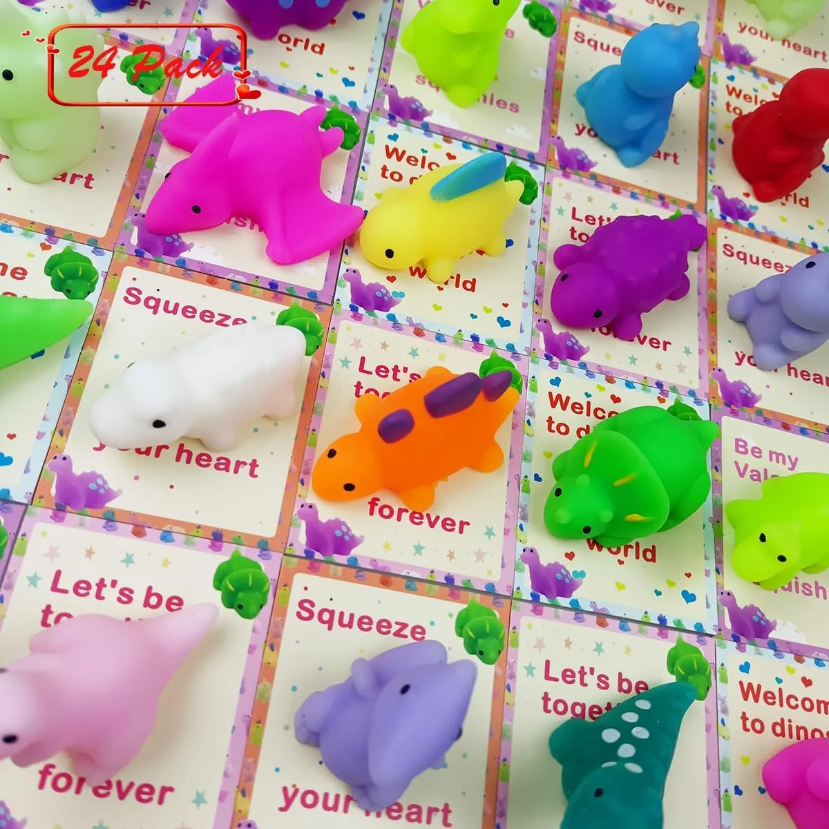 Favors Gifts Pinkiwine 24 PCS Valentines Cards with Dinosaur Mochi Squishy Toys Squishies for Kids School Class Classroom Valentines lobe celestial sing puncture drugstore purify Prizes Party 