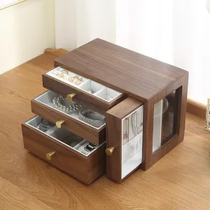fierce - with Three Drawers Wooden Jewelry Box, Large Capacity Jewelry Display Box, Vintage Ring Necklace Bracelet Watch Display Box, Desktop Treasure Collection Box 