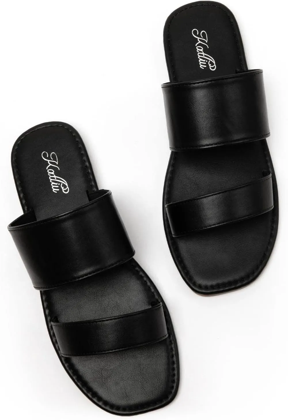 Flat grammar Sandals Two Strap Slide Sandals Open Toe katliu Women's 