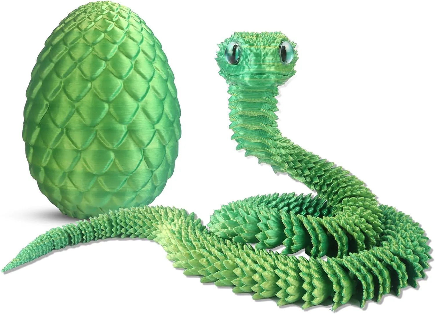 Flexible 3D Articulated Snake Inside, Eco-Friendly Fidget ADHD Snake Toys, 3D Printed Animals Perfect for dramatically Desk Pet for Easter (Green) 3D Printed Snake Toys, 23.6'' Large Size Snake Eggs with 