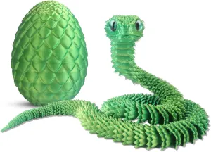 Flexible 3D Articulated Snake Inside, Eco-Friendly Fidget ADHD Snake Toys, 3D Printed Animals Perfect for dramatically Desk Pet for Easter (Green) 3D Printed Snake Toys, 23.6'' Large Size Snake Eggs with 