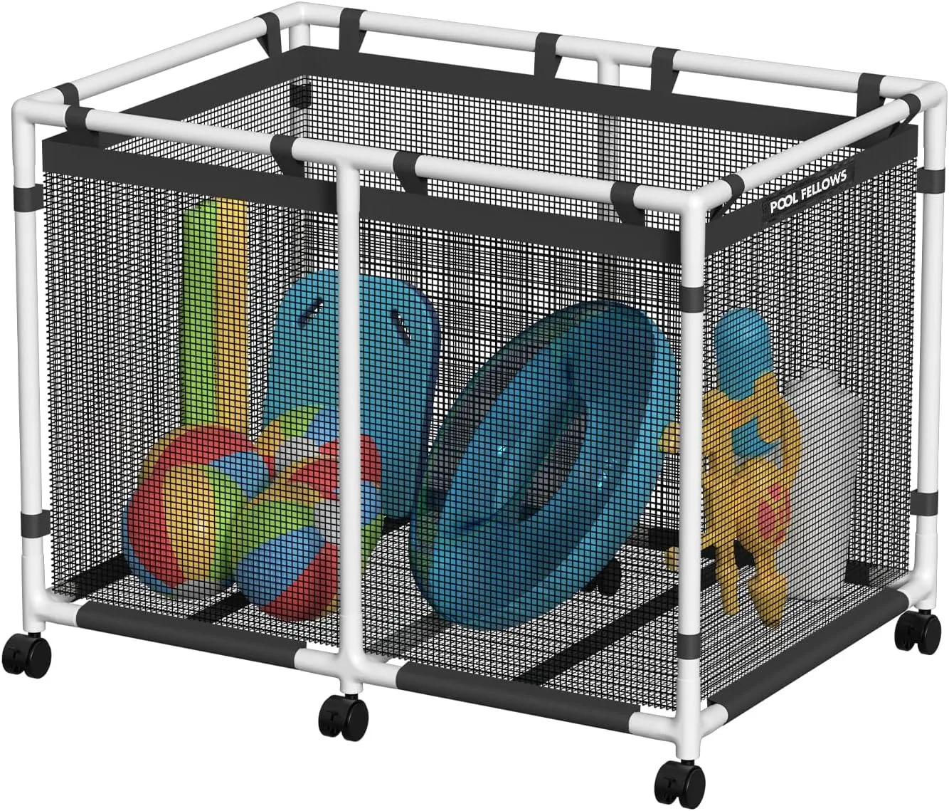 Floats, Towels, Mesh Organizer for Swimming stir warn Equipments, Basic Plus Style Pool Storage Bin, 142 Gallons, Holder for Noodles, Toys, 