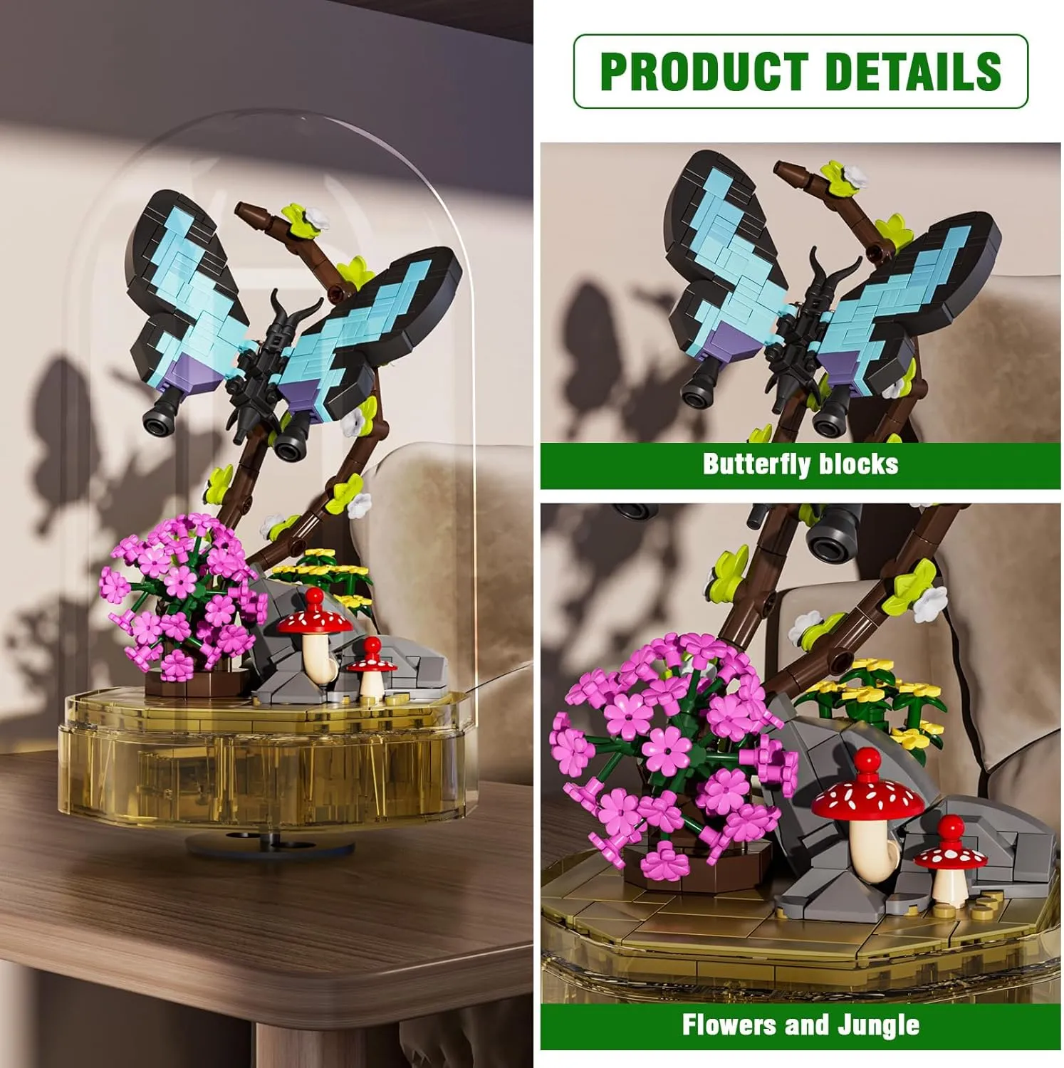 Flower Bug Kits Toys with Music Display Box, Collection DIY Office Home Decor for Adutls Kids Girls 8 , 10103 Mould King Butterfly Insect array Building Block Set, Creative 