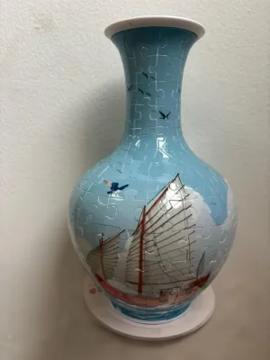 Flowers Creative DIY Home D??cor & Unique Gift (Blue Sailboat Flower Vase) 3D Puzzle Flower Vase,164 Piece Curved Plastic milkweed Jigsaw Vase for Real 