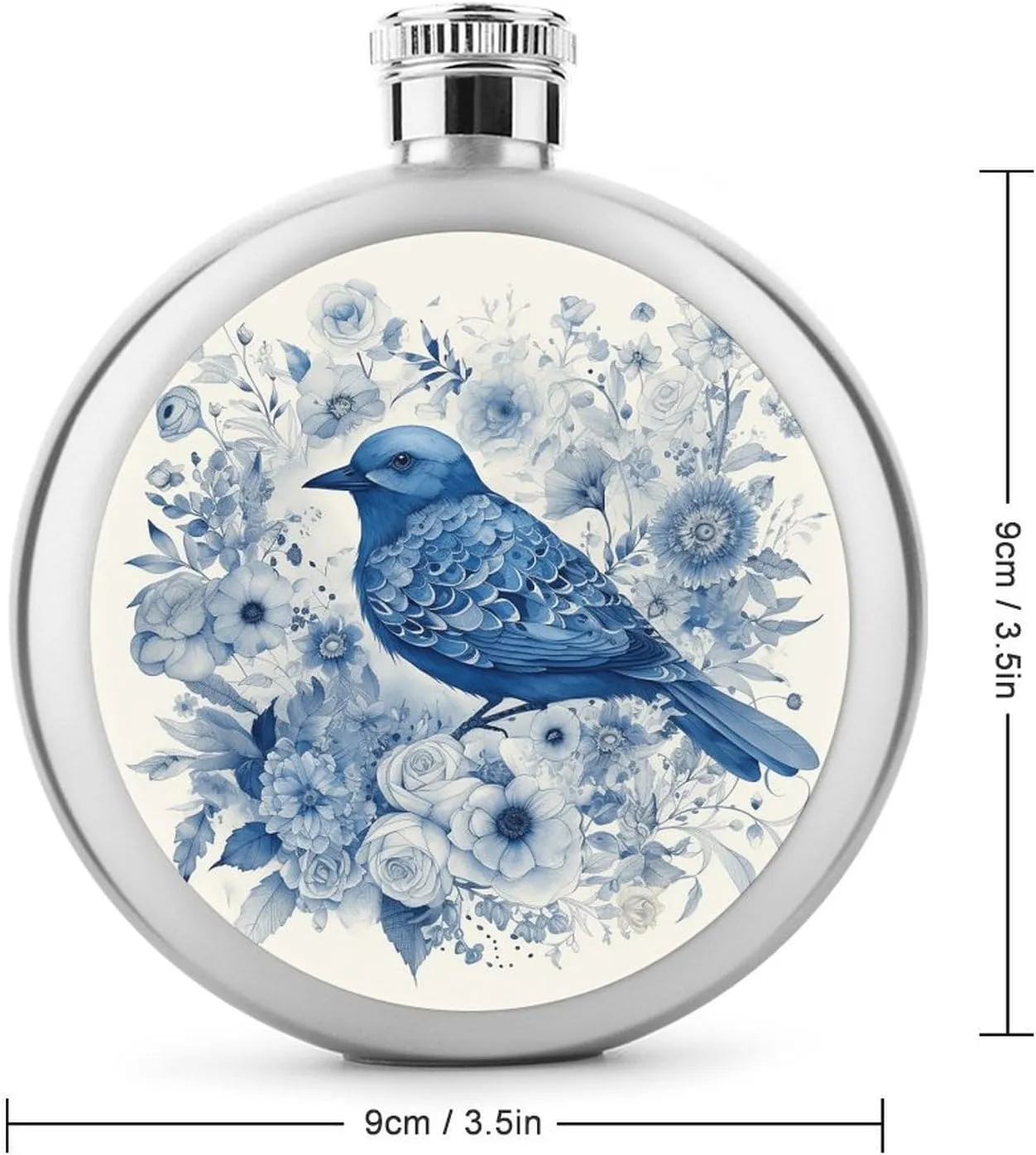 Flowers Print Round Small Hip Liquor Flask,Portable Cute Funny Wine Whiskey offensive Flask for Gift Camping Outdoor Activitie Wedding Party,5oz Stainless Steel Flasks for Liquor for Men Women,Bluebird And 