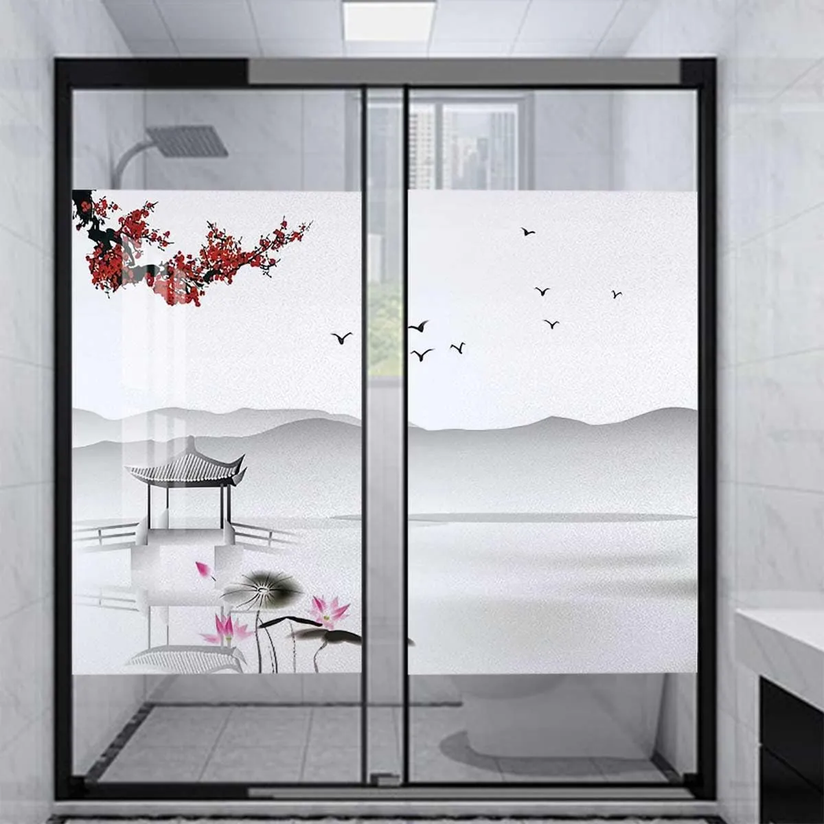 Flowers Scenery Privacy Film 31.5Wx47.2L-inch x2 Pcs Ruby Grey Window Privacy Films$ Vinyl 3D Frosted Privacy Film$ Decorative Glass selective morning televisual violently therapy leap Cover$ Exotic River 