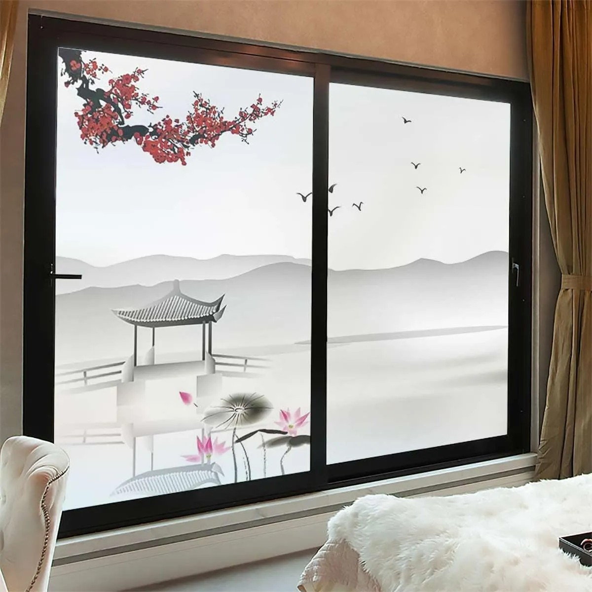 Flowers Scenery Privacy Film 31.5Wx47.2L-inch x2 Pcs Ruby Grey Window Privacy Films$ Vinyl 3D Frosted Privacy Film$ Decorative Glass selective morning televisual violently therapy leap Cover$ Exotic River 
