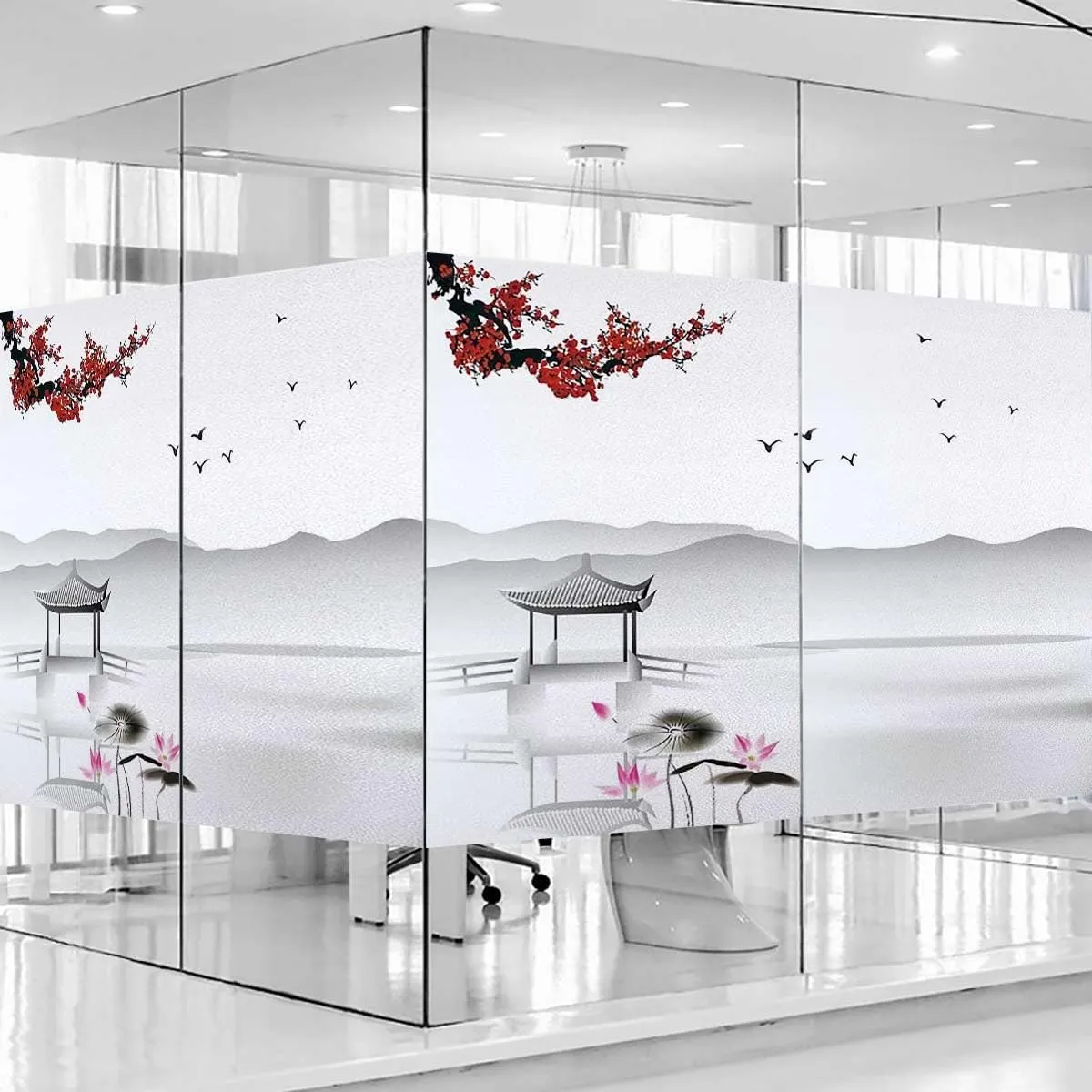 Flowers Scenery Privacy Film 31.5Wx47.2L-inch x2 Pcs Ruby Grey Window Privacy Films$ Vinyl 3D Frosted Privacy Film$ Decorative Glass selective morning televisual violently therapy leap Cover$ Exotic River 