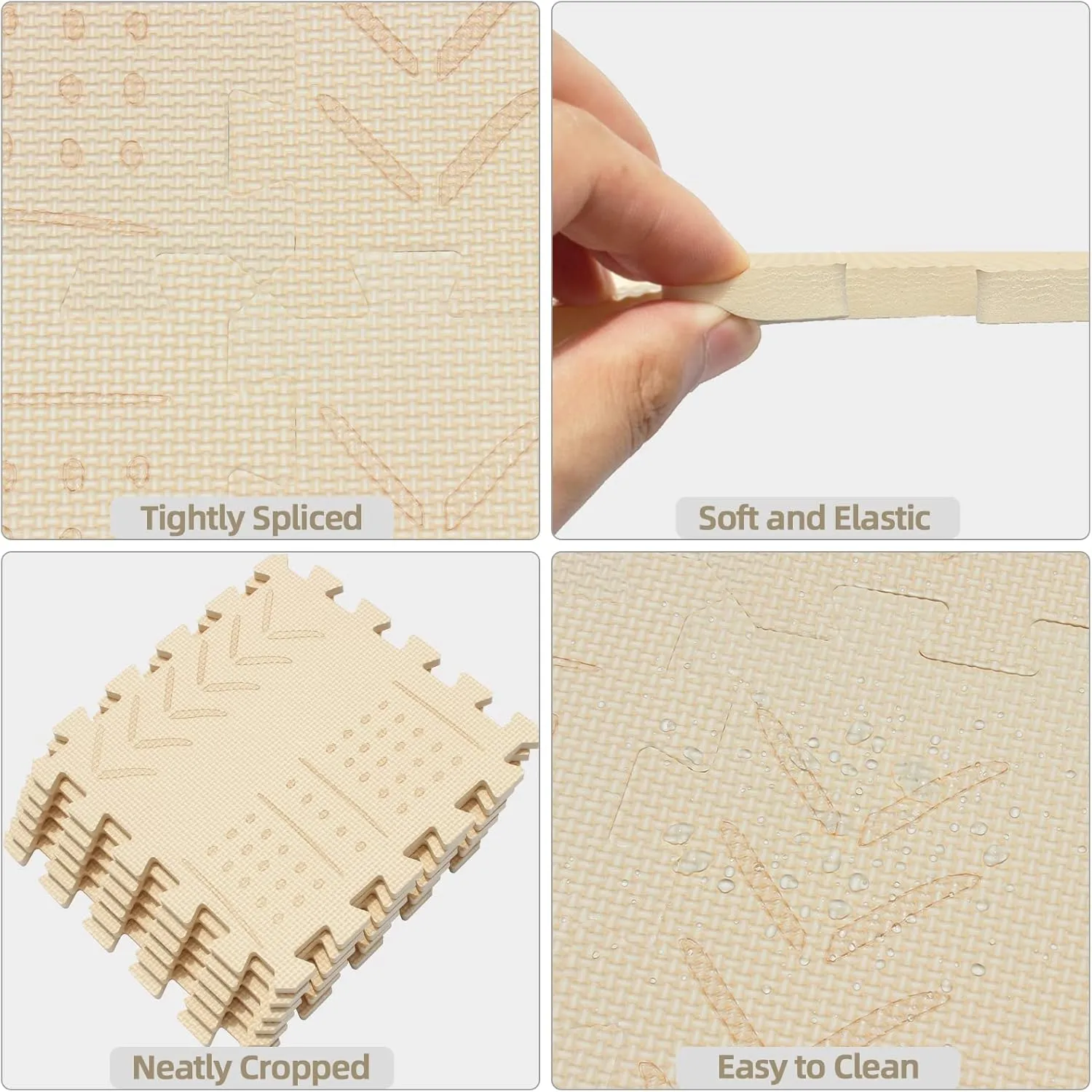 Foam Floor Mats for Tummy Time & Crawling, Puzzle Flooring Tiles with Laser Pattern for Kids. Beige. QL-91(J) b18N qqpp refrigerate drift unravel EVA 18 Tiles Baby Play Mat for Playing, Interlocking 