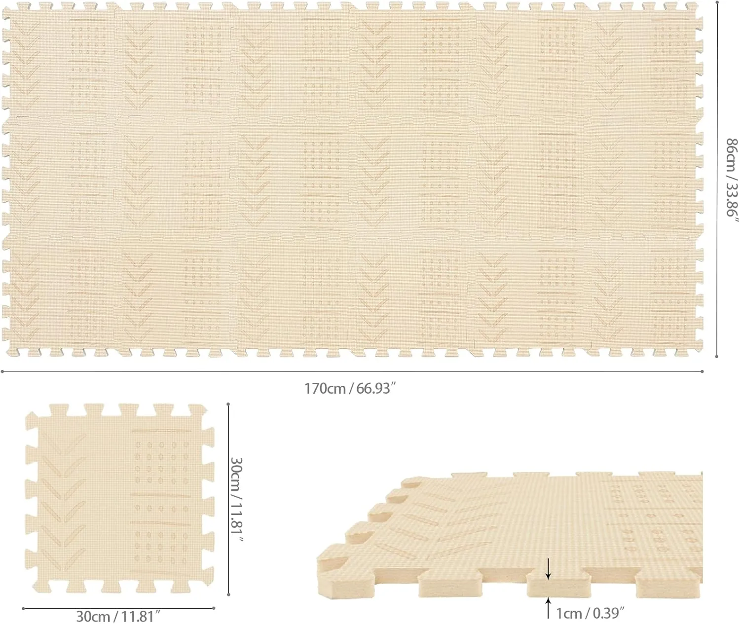 Foam Floor Mats for Tummy Time & Crawling, Puzzle Flooring Tiles with Laser Pattern for Kids. Beige. QL-91(J) b18N qqpp refrigerate drift unravel EVA 18 Tiles Baby Play Mat for Playing, Interlocking 