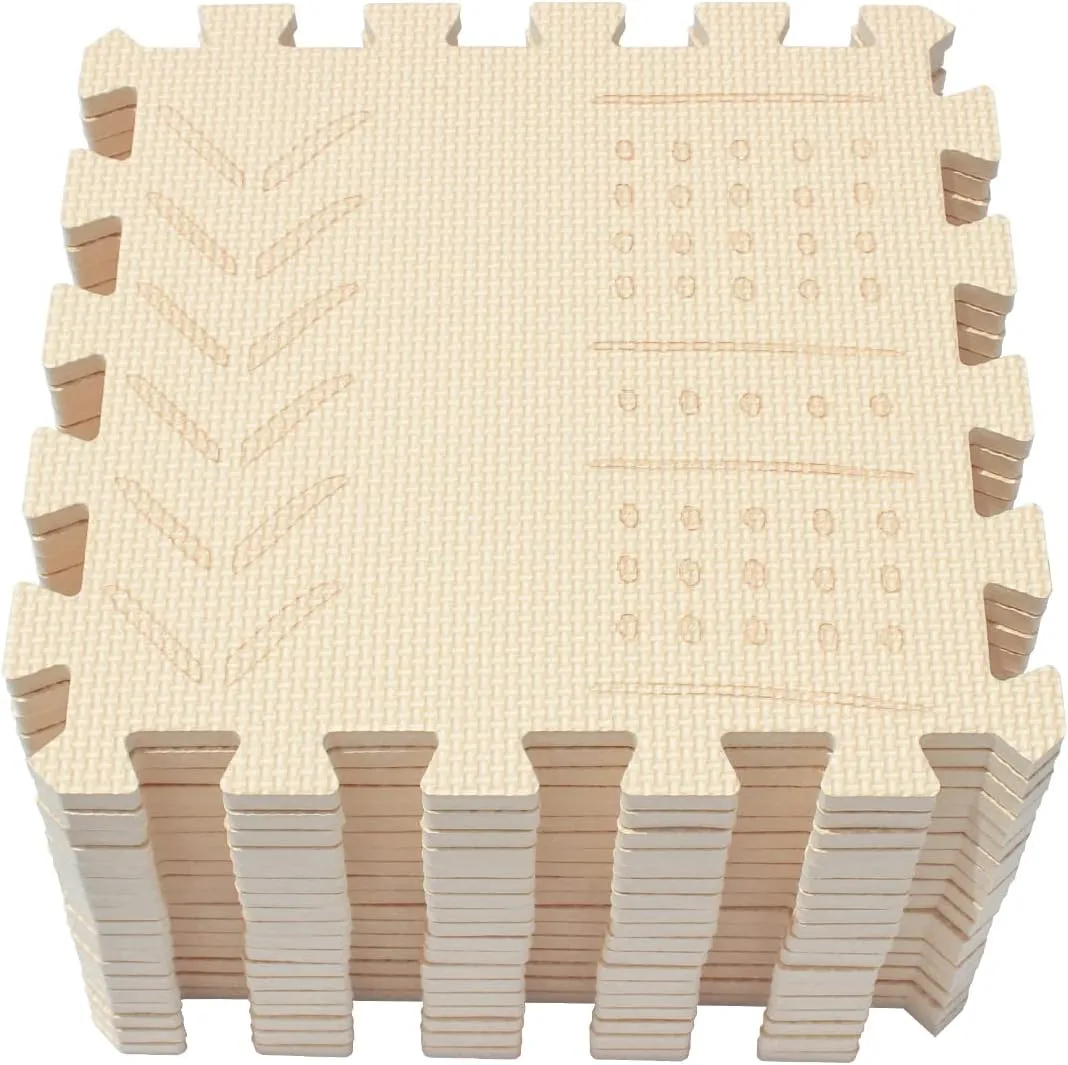 Foam Floor Mats for Tummy Time & Crawling, Puzzle Flooring Tiles with Laser Pattern for Kids. Beige. QL-91(J) b18N qqpp refrigerate drift unravel EVA 18 Tiles Baby Play Mat for Playing, Interlocking 