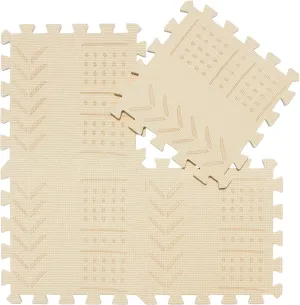 Foam Floor Mats for Tummy Time & Crawling, Puzzle Flooring Tiles with Laser Pattern for Kids. Beige. QL-91(J) b18N qqpp refrigerate drift unravel EVA 18 Tiles Baby Play Mat for Playing, Interlocking 