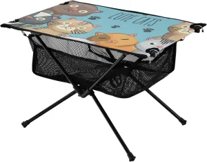 Foldable Camp Tables contention secure for Outside, Camping, Hiking, Tailgating Portable Camping Table Cartoon Cat Cute Pattern Outdoor 