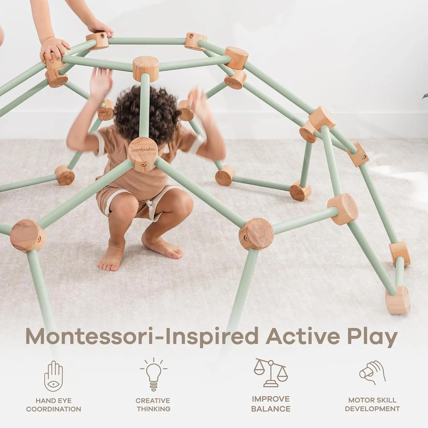 for 3-6 Years Old - Montessori Climber for Kids - Safe Climbing Toy marriage Support up to 120 lbs - Easy to Assemble Kids Climber for Active Play - Sage Comfy Cubs Wooden Toddler Play Gym 