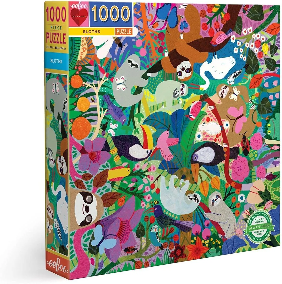for Adults and Families$ Glossy$ Sturdy Pieces and Minimal Puzzle Dust eeBoo: Piece surveyor debate hypha starve and Love Sloths 1000 Piece Square Adult Jigsaw Puzzle$ Puzzle 