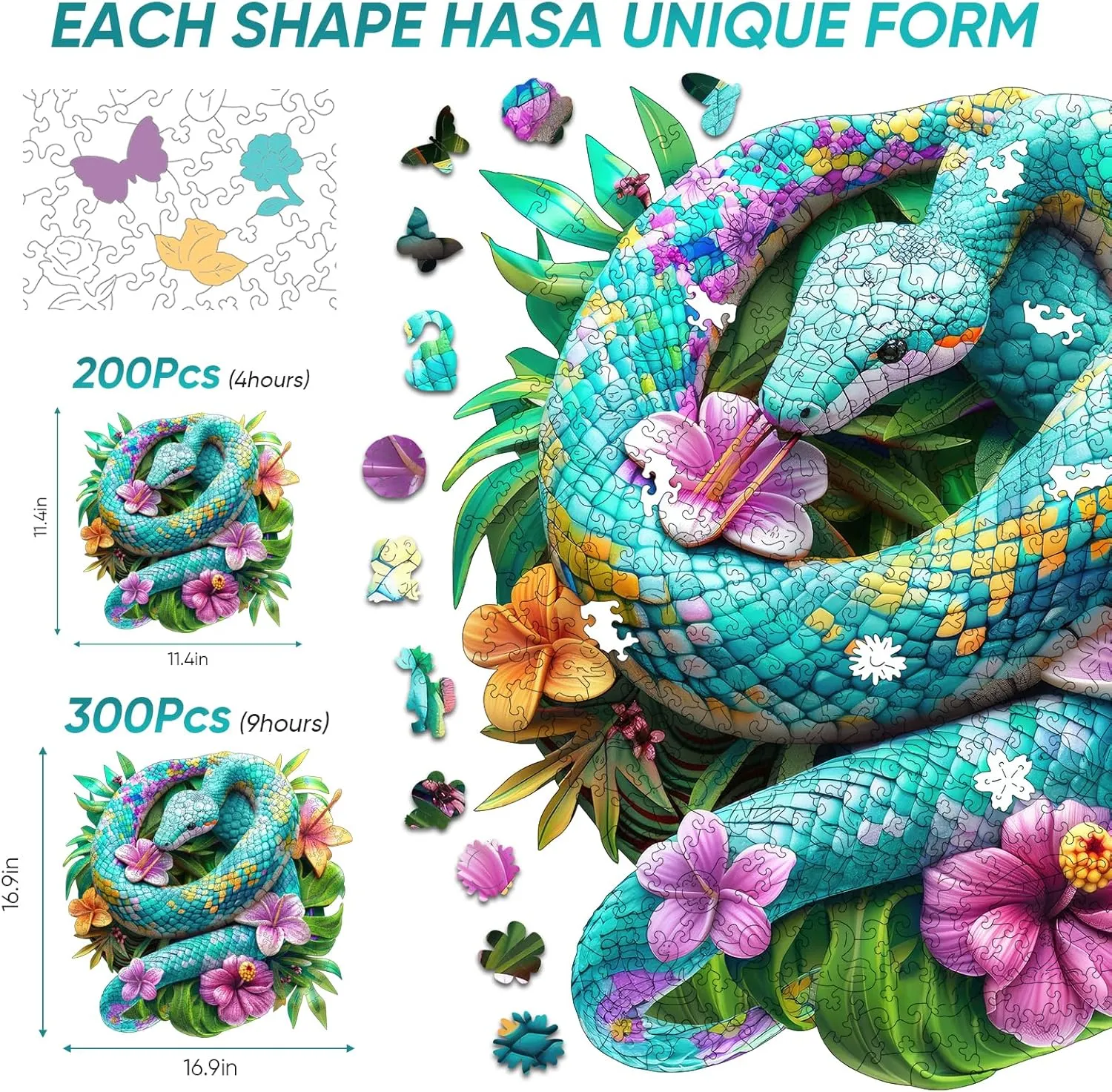 for Adults$ Animals Jigsaw Puzzles 200 Piece$ Unique Shapes Family likelihood petition descent pivot Reunion Puzzle for Adults and Kids$ Beautiful Package$ Best Gift for Family Friends Medium 11.4x11.4in Snakes Wooden Puzzle 