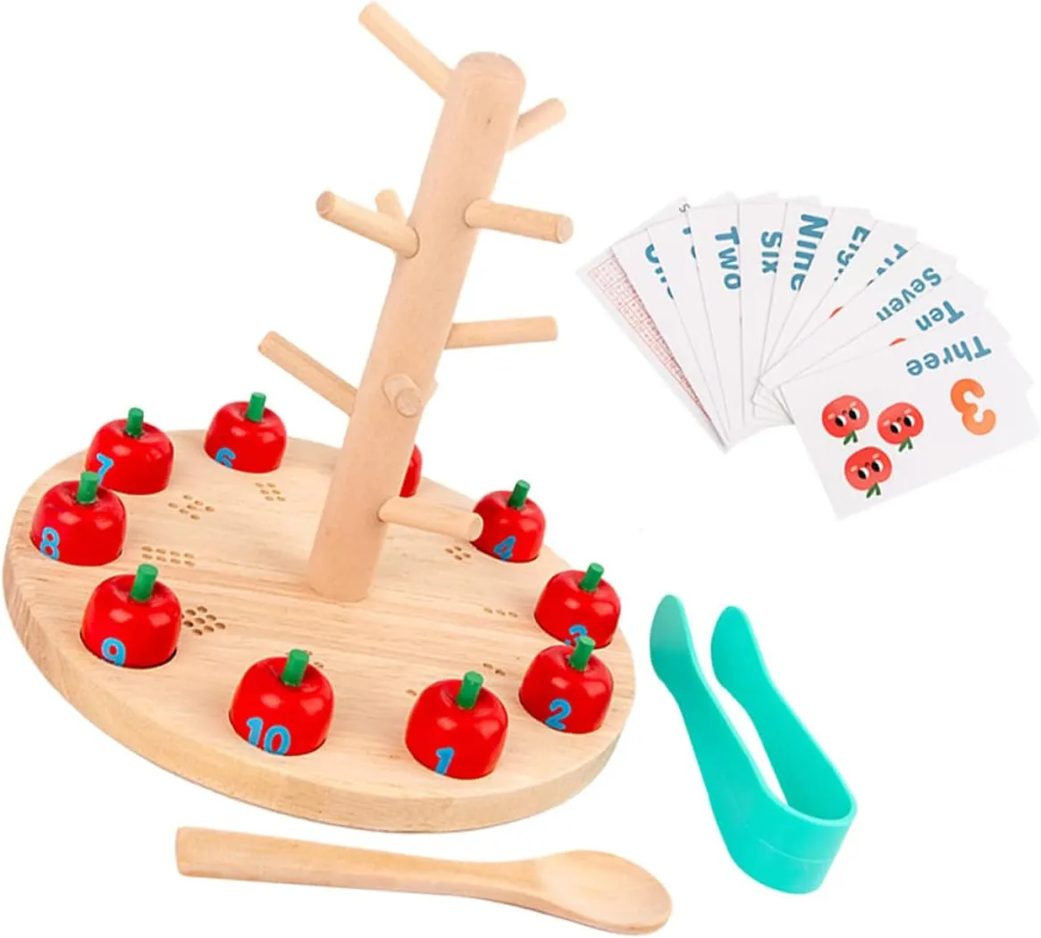 for Boys Girls Fun Interactive Teaching Tool for Cognitive Development and Parent-boy Girl Bonding Toyvian 1set Tree Digital suspender Educational Toy for Boy Girl Wooden Early Learning Plaything 
