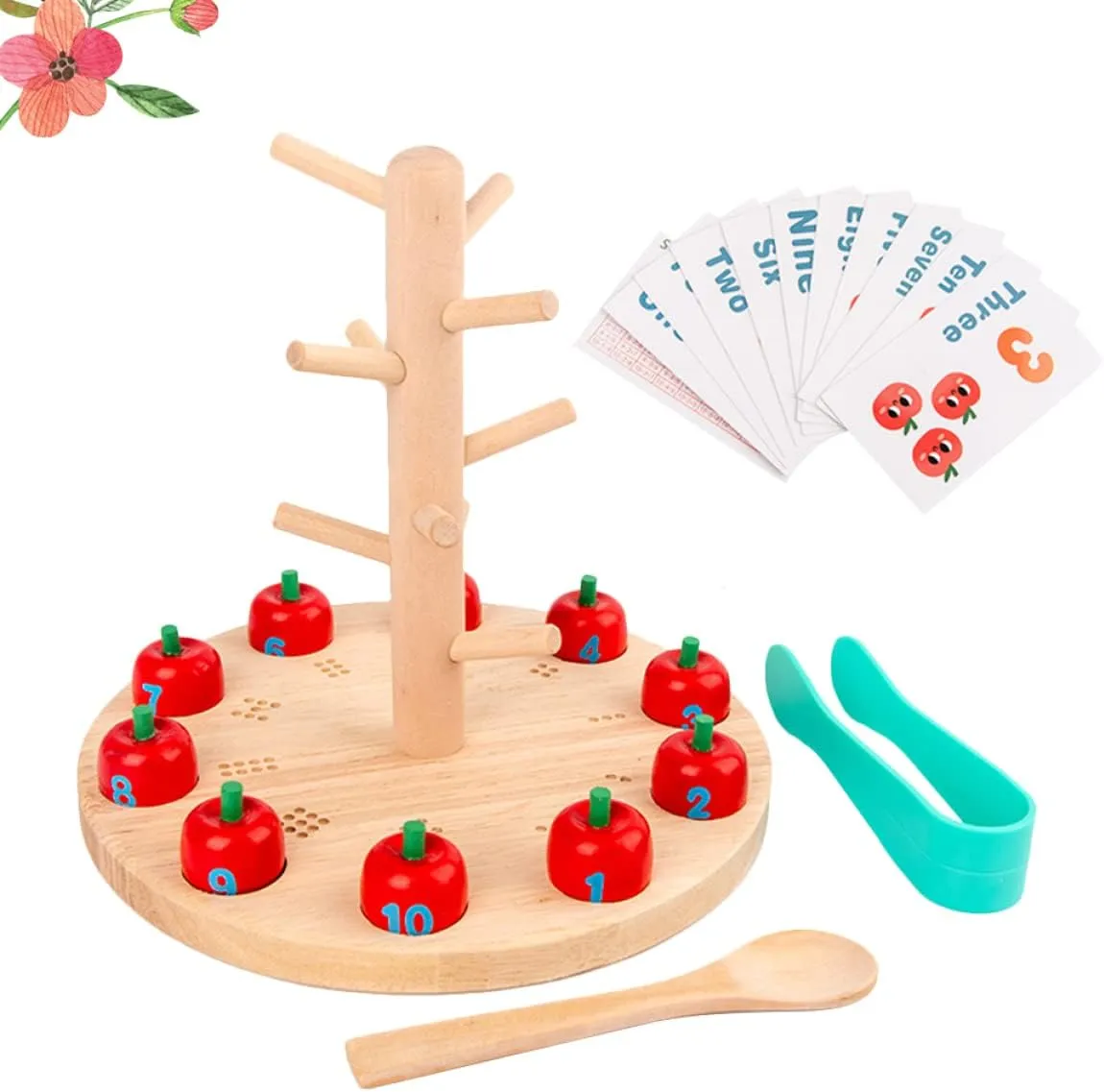 for Boys Girls Fun Interactive Teaching Tool for Cognitive Development and Parent-boy Girl Bonding Toyvian 1set Tree Digital suspender Educational Toy for Boy Girl Wooden Early Learning Plaything 