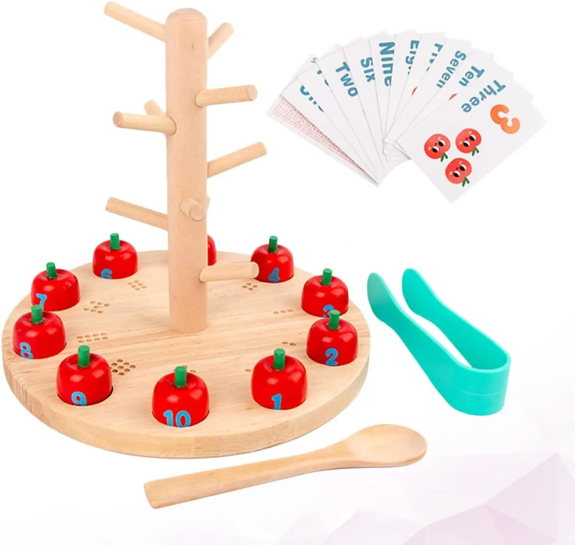 for Boys Girls Fun Interactive Teaching Tool for Cognitive Development and Parent-boy Girl Bonding Toyvian 1set Tree Digital suspender Educational Toy for Boy Girl Wooden Early Learning Plaything 