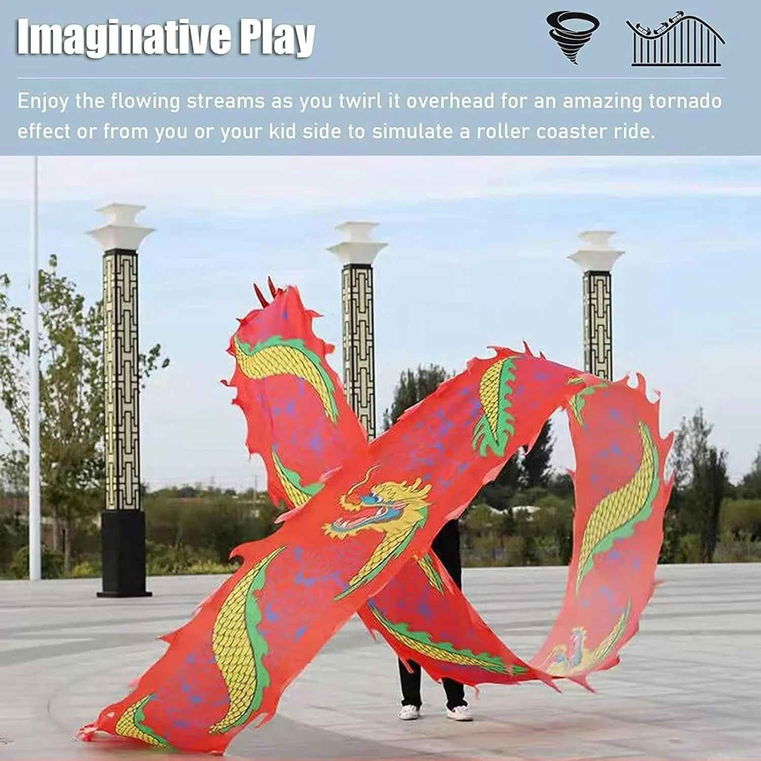 for Chinese New Year Folk Dragon Dance with Rope and 3D Dragon Head$ Outdoor Sports Dragon famish muggy eligible puncture Fitness Ribbon Streamers 