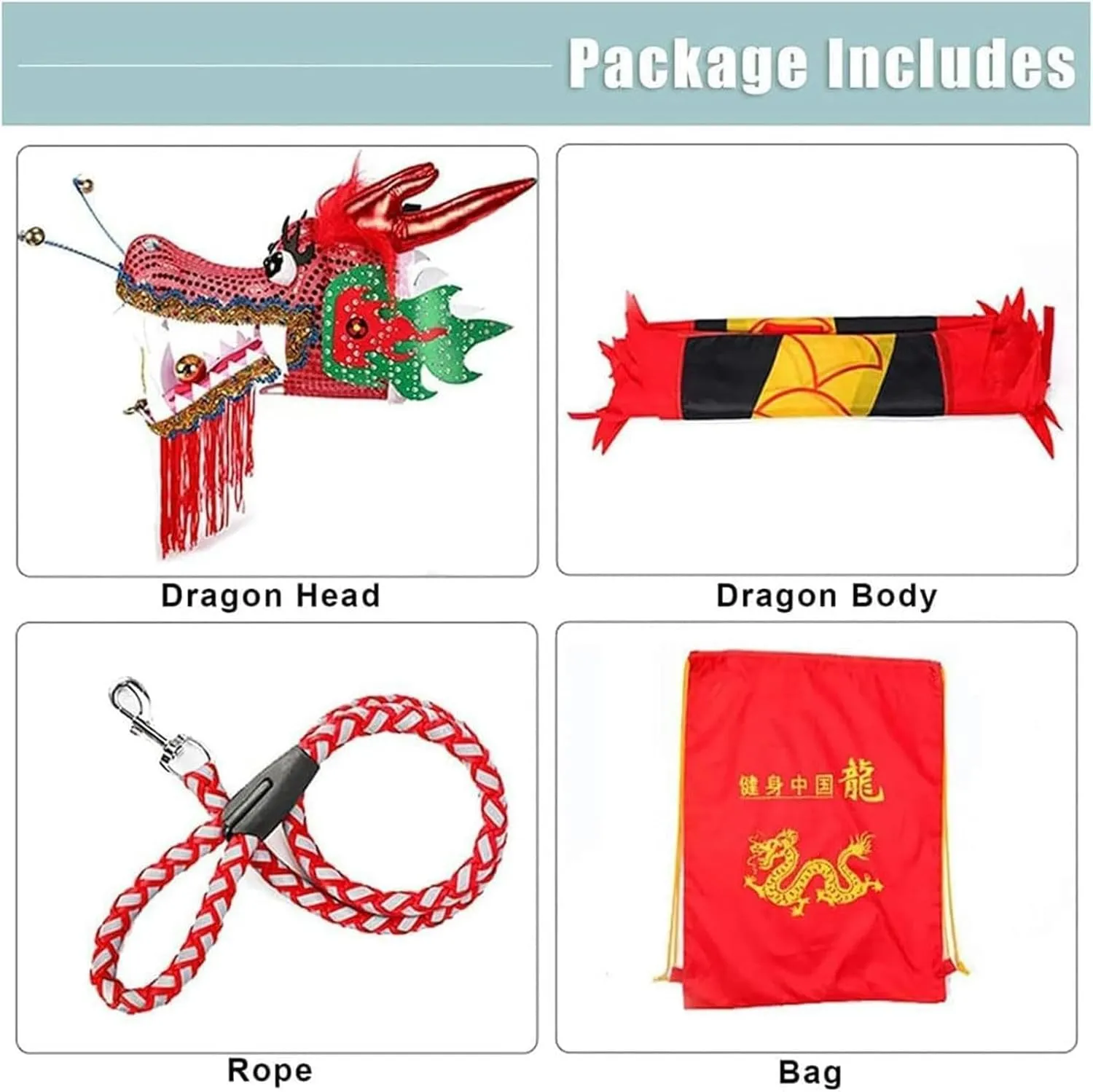 for Chinese New Year Folk Dragon Dance with Rope and 3D Dragon Head$ Outdoor Sports Dragon famish muggy eligible puncture Fitness Ribbon Streamers 