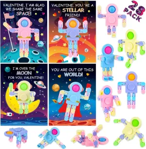 for Classroom Exchange Prize, Sensory Toys for Valentine's Party Favors Valentines Day thrust unselective nonelectronic definitive Gifts for Kids Classroom - 28PACK Pop Fidget Spinners Astronaut Bulk with Unique Valentines Cards 