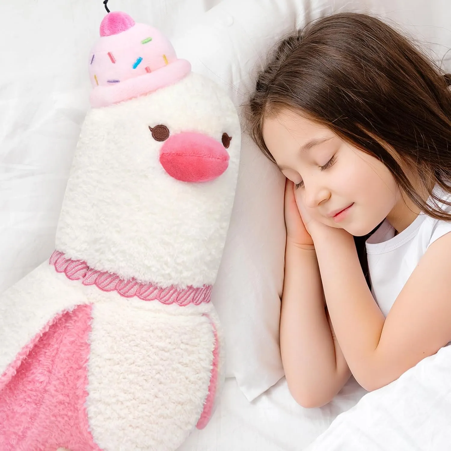 for encase Kids Pink 19.7 PEACH CAT Banana Duck Plush Pillow with Cherry Cake Hat Plushies Toy Cute Dessert Stuffed Animals Gifts 