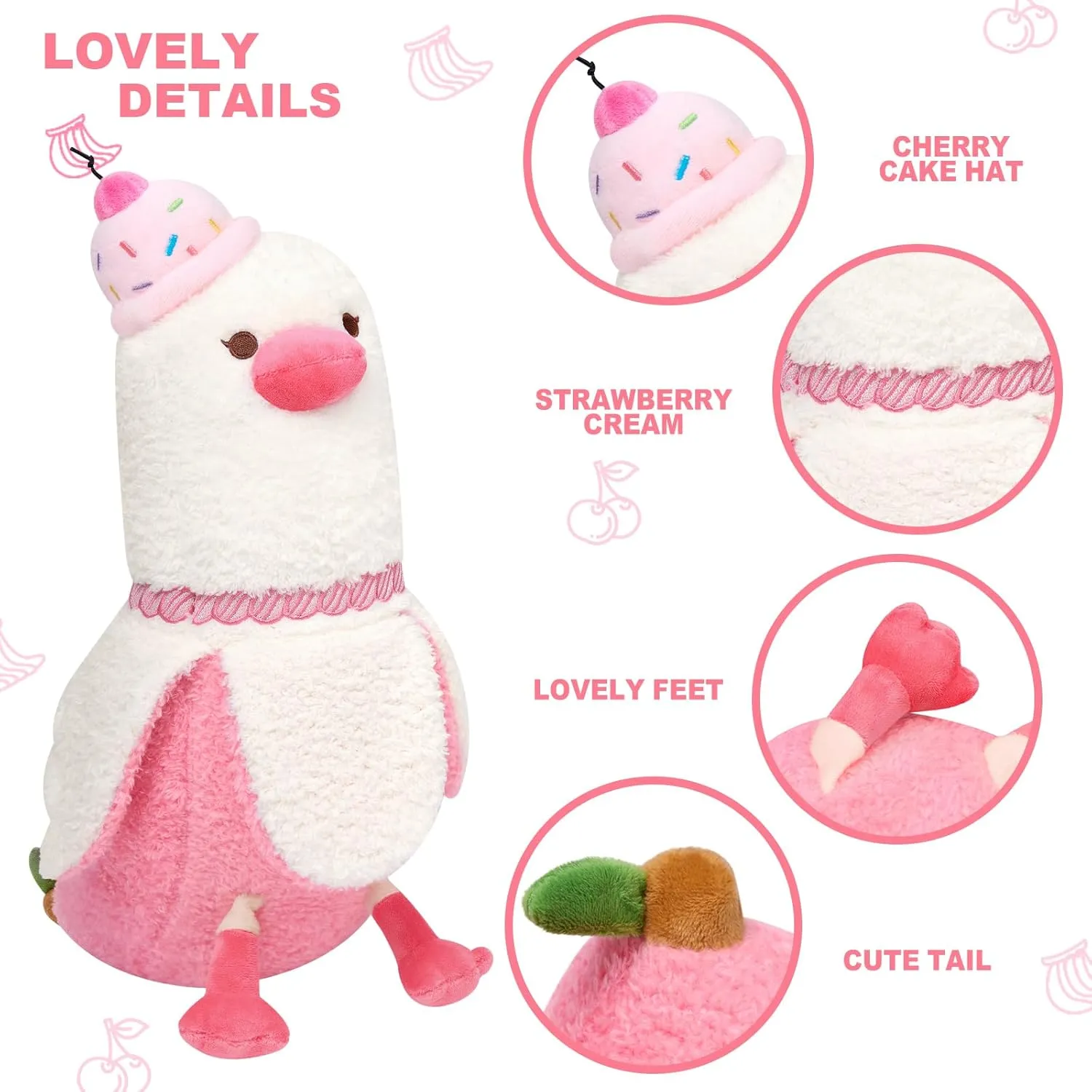 for encase Kids Pink 19.7 PEACH CAT Banana Duck Plush Pillow with Cherry Cake Hat Plushies Toy Cute Dessert Stuffed Animals Gifts 