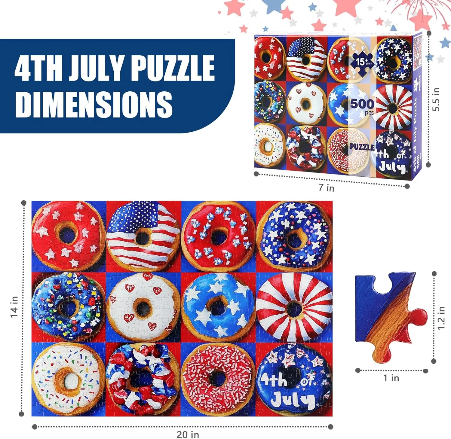 for Family Game Night & Home minutely Decor Patriotic Donuts 500 Piece Puzzles for Adults - American Flag Theme$ with Vibrant Red$ White & Blue Artwork Puzzle 