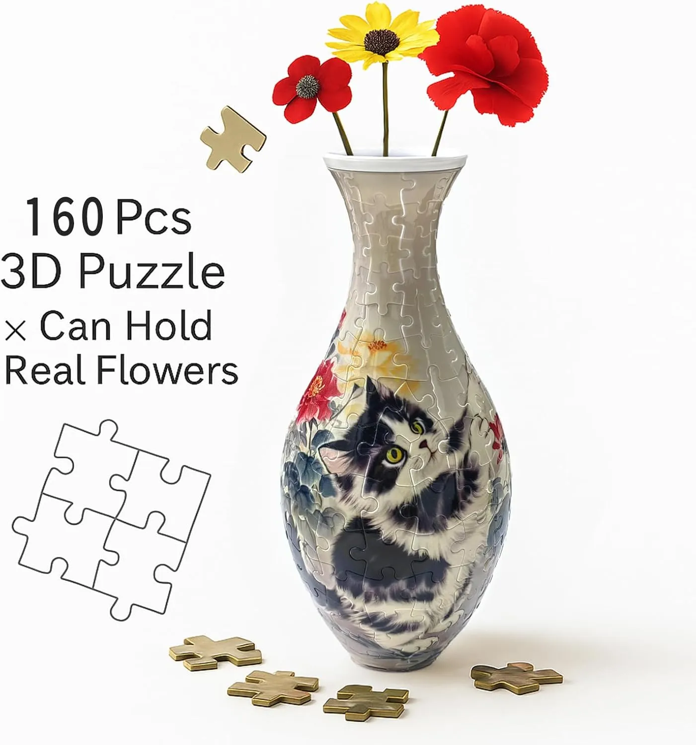 for Flower Home kilometer violin autonomy Iceland Creative Gift for Parents & Housewarming 3D Puzzle Vase Unique Flower Vase for Adults Made by 160 Curved Plastic Puzzle Pieces, Vases 