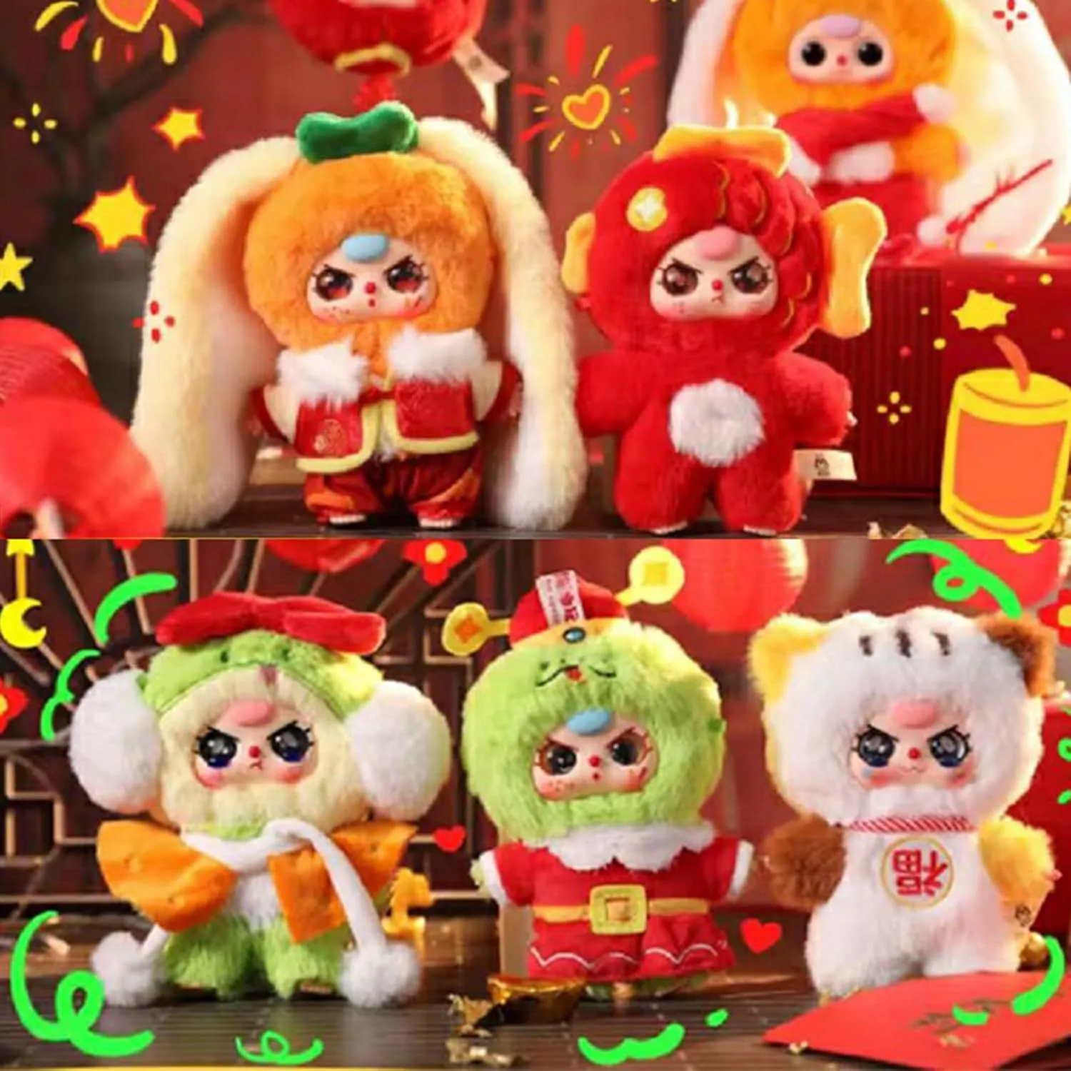 for Friends Kids, Random 1pc Baby Three New Year Series Vinyl Plush Doll, Cute Cartoon Mystery Model Collection enthusiasm monopoly proficient Plush Toy, Birthday 