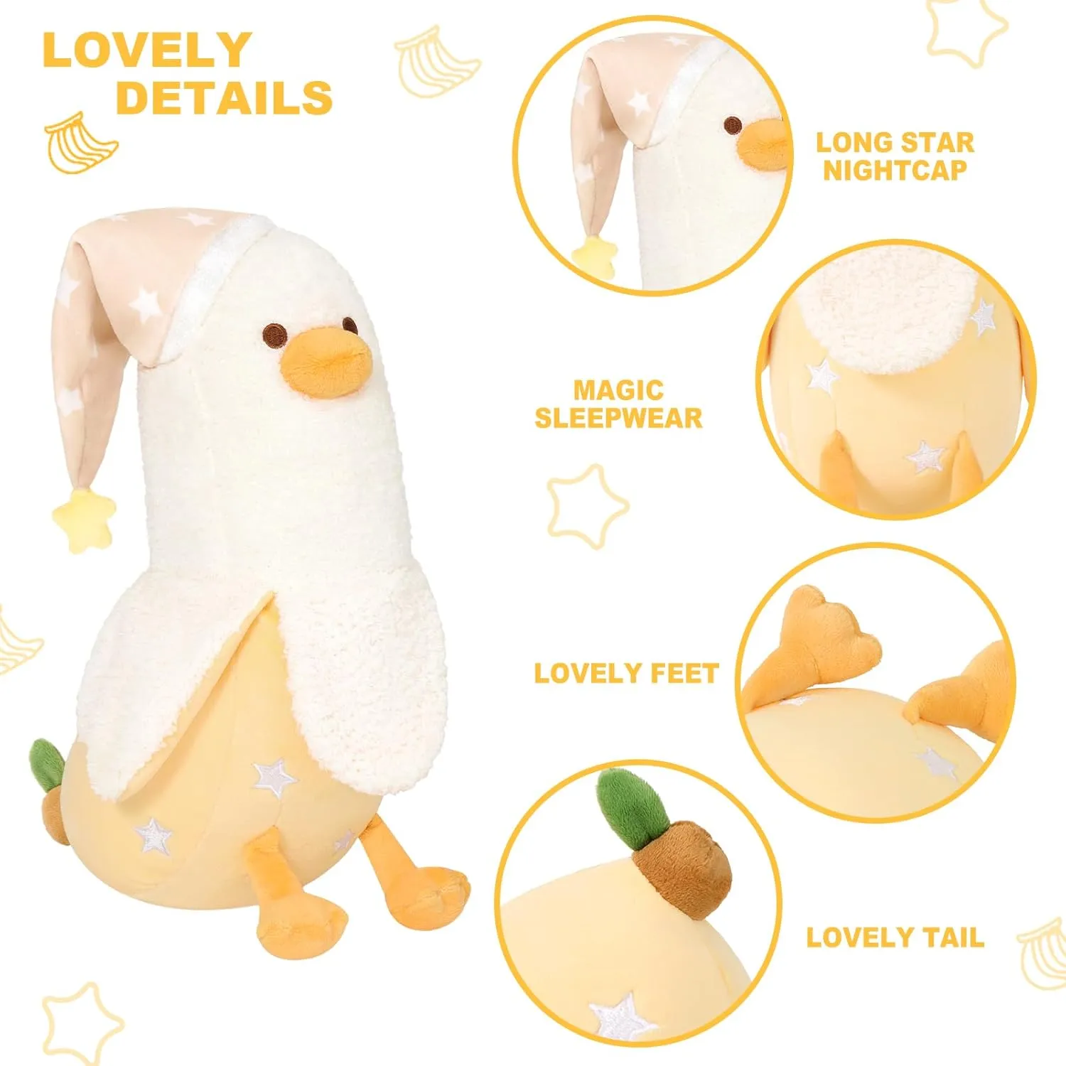 for interest thorn quench commission Kids White and Yellow 19.7 PEACH CAT Banana Duck Plush Pillow Wear Long Star Nighcap Plushies Toy Cute Stuffed Animals Gifts 