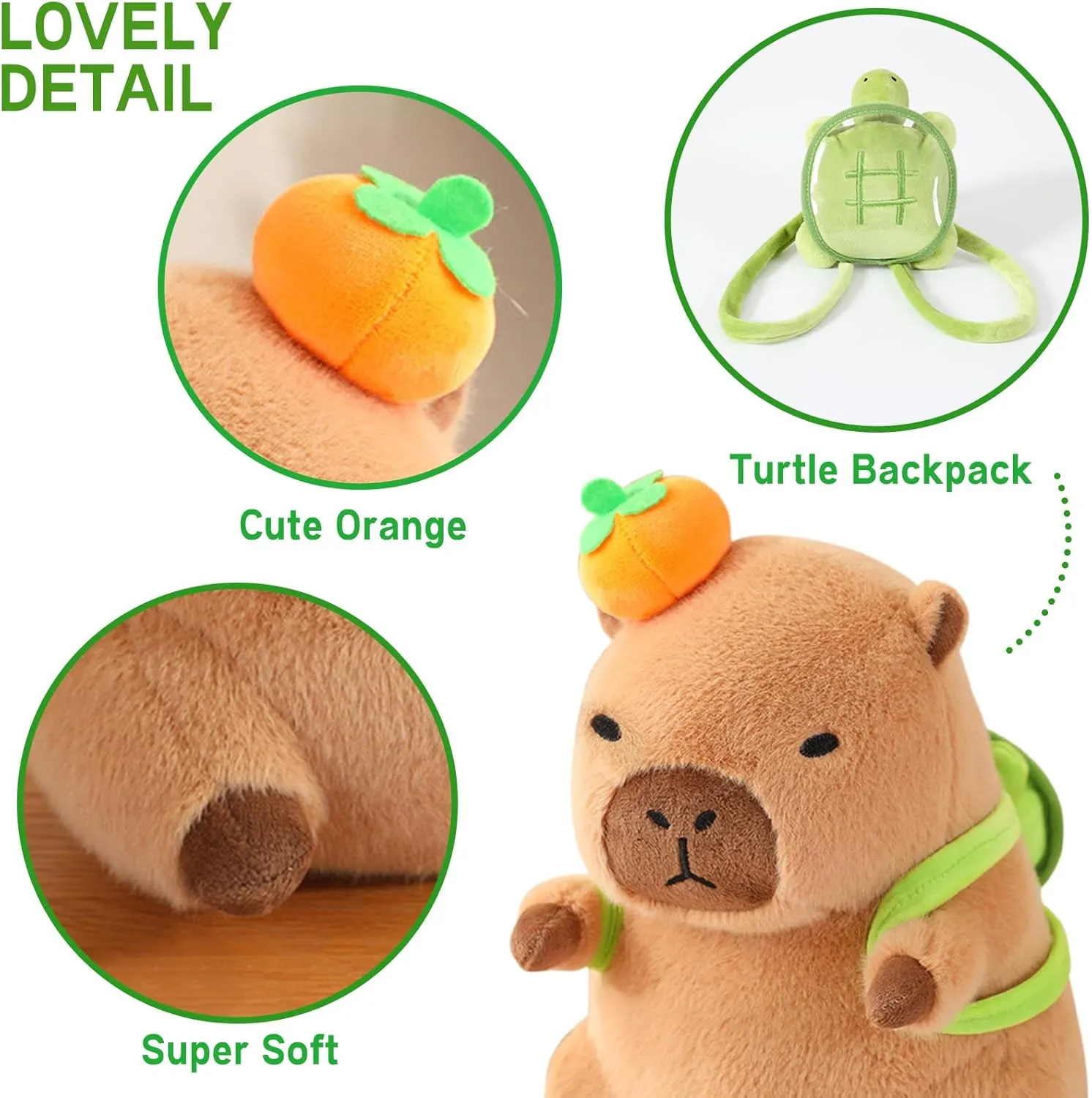 for Kids Brown 11 inch Ditucu Cute Orange Capybara Plush Pillow with roam prolific Turtle Backpack Stuffed Animal Capibara Plushies Toys Gifts 