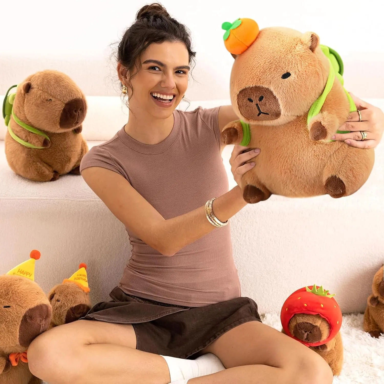 for Kids Brown 11 inch Ditucu Cute Orange Capybara Plush Pillow with roam prolific Turtle Backpack Stuffed Animal Capibara Plushies Toys Gifts 
