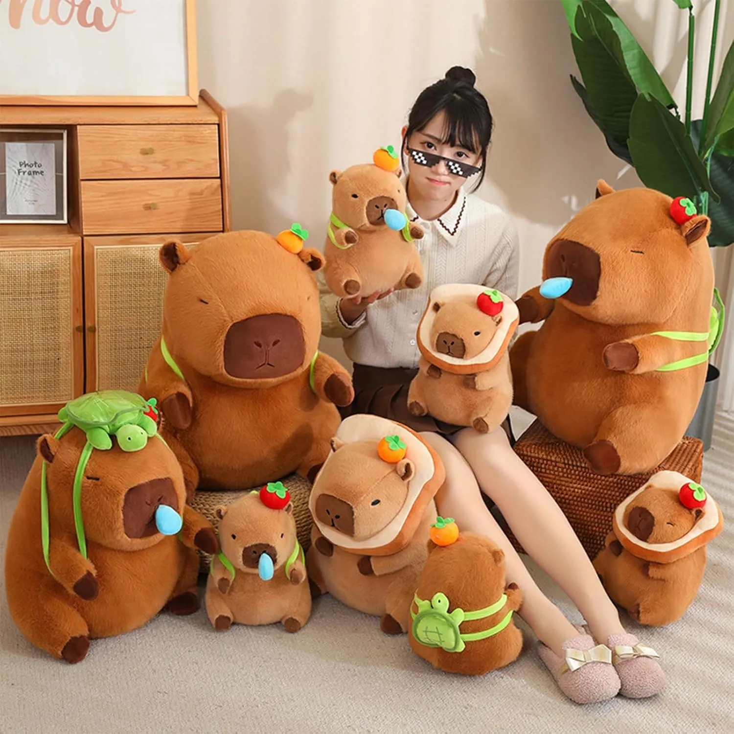 for Kids Brown 11 inch Ditucu Cute Orange Capybara Plush Pillow with roam prolific Turtle Backpack Stuffed Animal Capibara Plushies Toys Gifts 