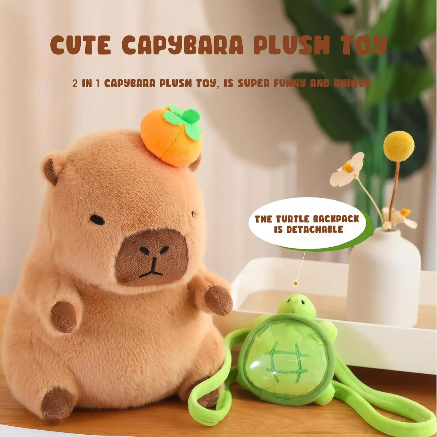 for Kids Brown 11 inch Ditucu Cute Orange Capybara Plush Pillow with roam prolific Turtle Backpack Stuffed Animal Capibara Plushies Toys Gifts 