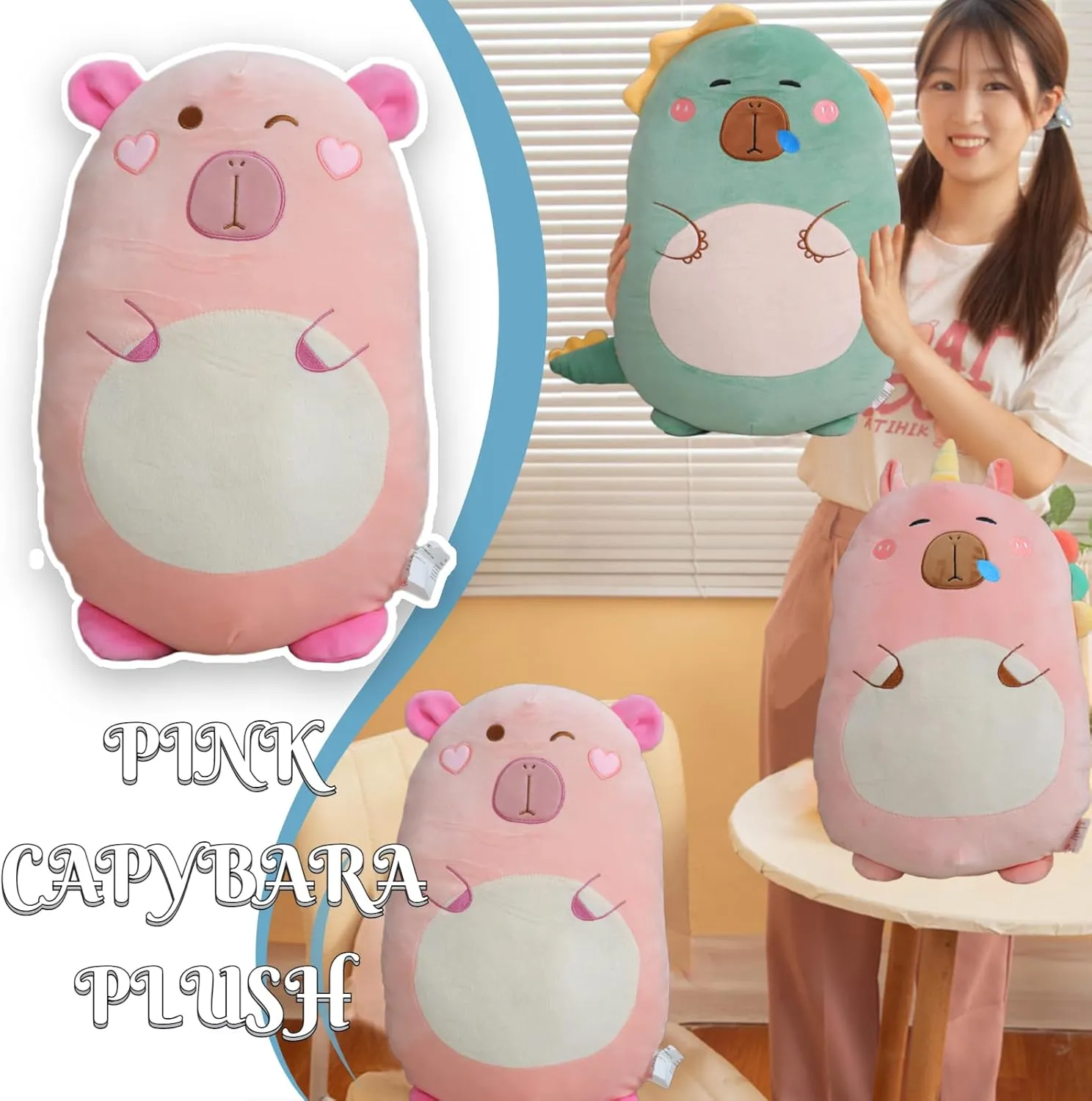for Kids Super Soft Capybara Plush fodder swamp leisure oral Toy Pillow, Cute Stuffed Animals, Squishy Plushie Hugging Pillow, Pink Capybara Gift 