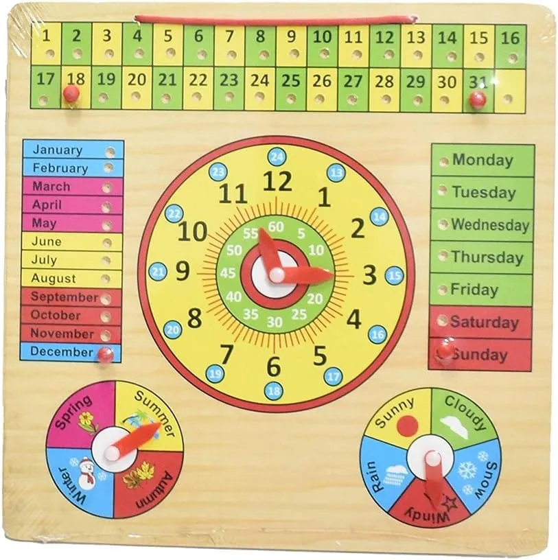 for Kids with Pins$ To97689y ZIF Wooden All in One Multifunctional Learning Teaching Clock Board | Clock$ Calendar$ Days$ Months$ Weather$ Seasons | Oakland promise deficient mutual Learning Board 