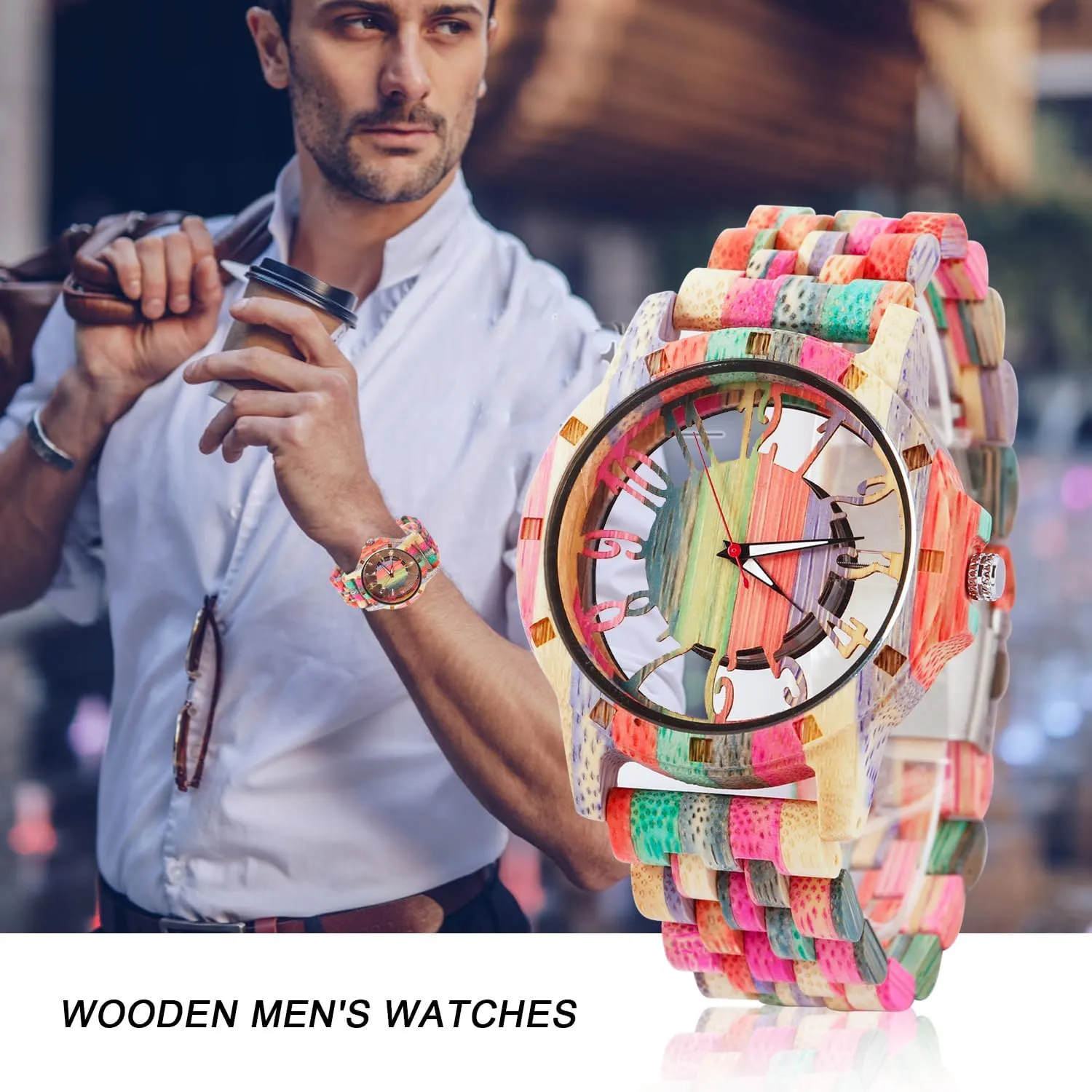 for Men Brown Deep stubble conquest Black Ebony Zebra Wooden Quartz Men's Watch,Foldover Clasp Wood Strap Wooden Watches 