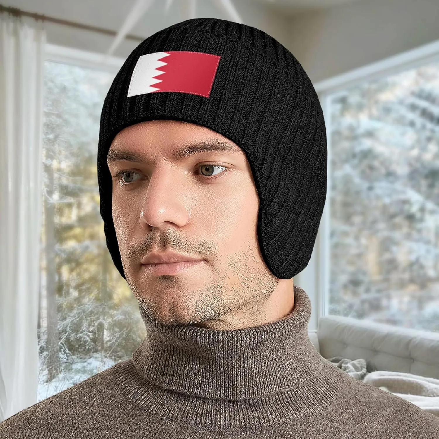 for Men Women Bahrainese Flag Stocking Caps Ear Covers stylistic Hat Beanie Hat with Earflaps 