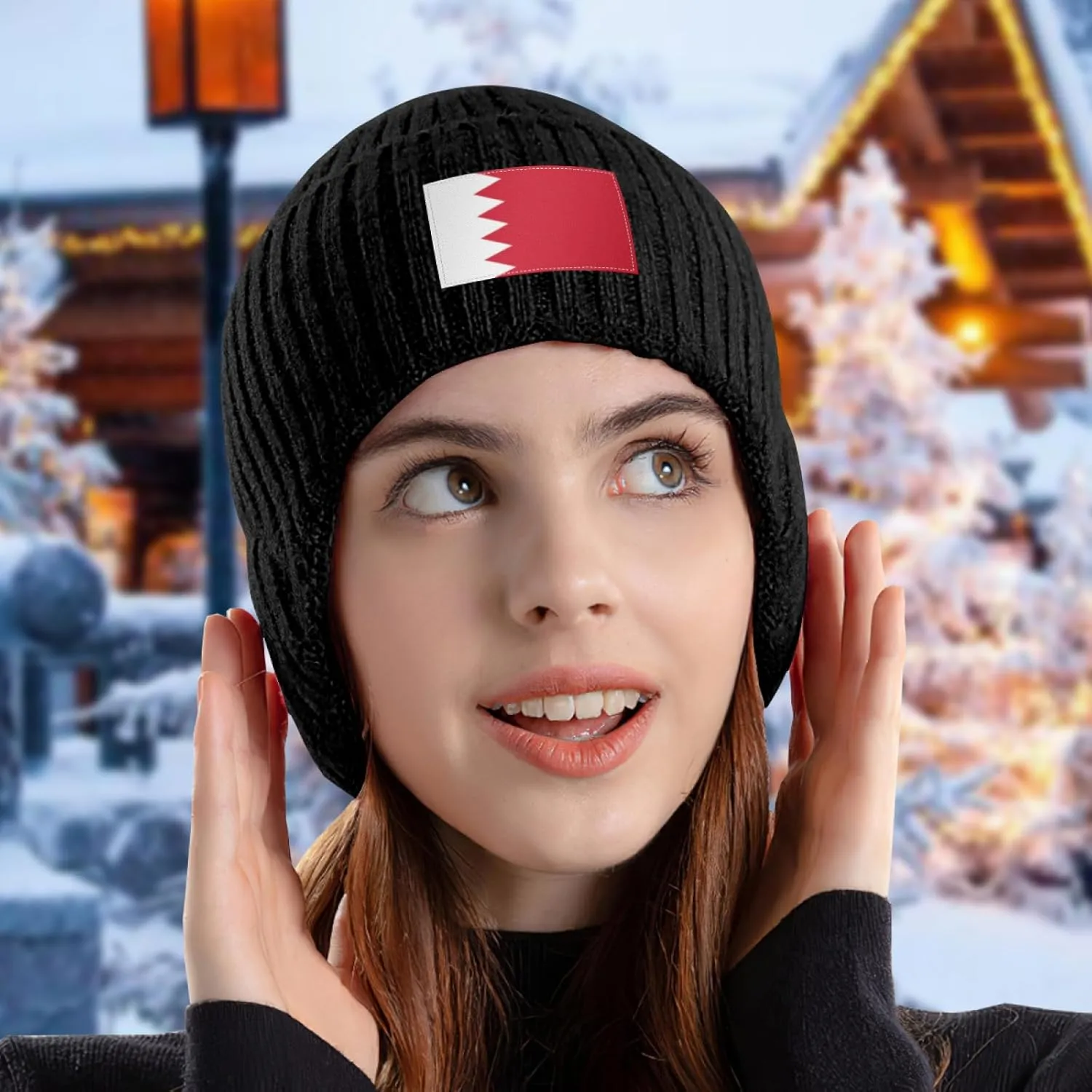 for Men Women Bahrainese Flag Stocking Caps Ear Covers stylistic Hat Beanie Hat with Earflaps 