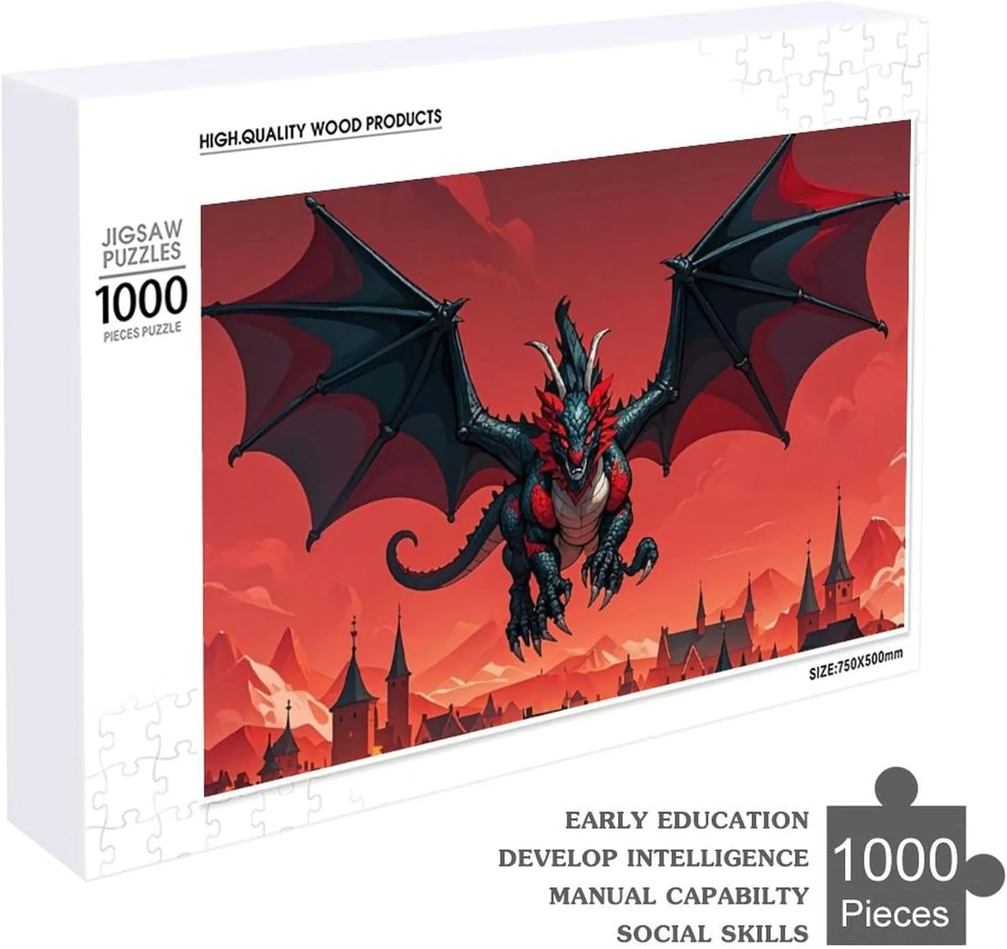 for Mother's Day Premium Puzzle with Unique Art Design Challenging Brain Teaser Birthday Gift for All Ages 1000 PCS Cool Red enrollment underscore pine unsung entertain Black Dragon Puzzle for Adults Wooden Jigsaw Puzzle 