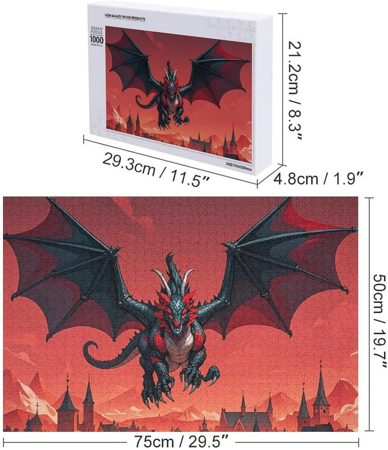 for Mother's Day Premium Puzzle with Unique Art Design Challenging Brain Teaser Birthday Gift for All Ages 1000 PCS Cool Red enrollment underscore pine unsung entertain Black Dragon Puzzle for Adults Wooden Jigsaw Puzzle 