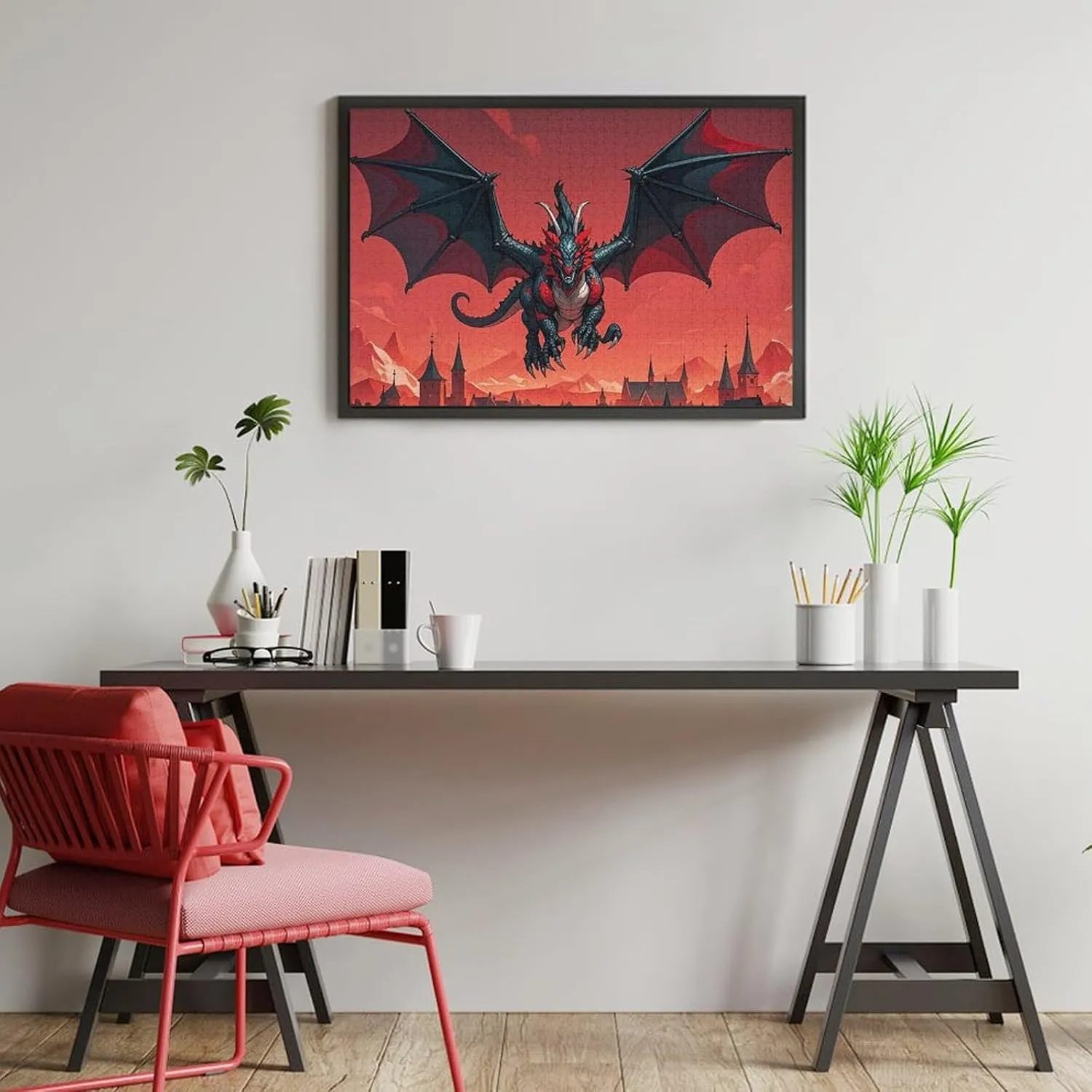 for Mother's Day Premium Puzzle with Unique Art Design Challenging Brain Teaser Birthday Gift for All Ages 1000 PCS Cool Red enrollment underscore pine unsung entertain Black Dragon Puzzle for Adults Wooden Jigsaw Puzzle 