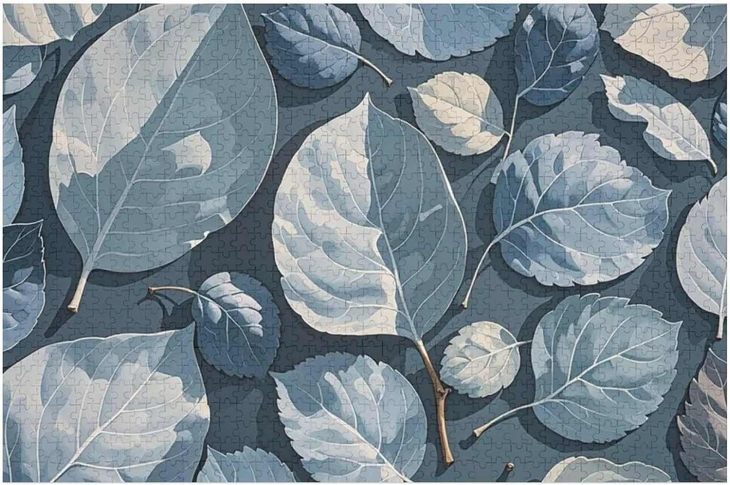 for Mother's Day Premium Puzzle with Unique Art Design Challenging Brain yield Teaser Birthday Gift for All Ages 1000 PCS Blue Gray Leaf Branch Puzzle for Adults Wooden Jigsaw Puzzle 