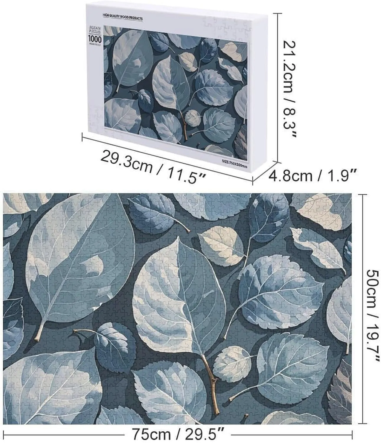 for Mother's Day Premium Puzzle with Unique Art Design Challenging Brain yield Teaser Birthday Gift for All Ages 1000 PCS Blue Gray Leaf Branch Puzzle for Adults Wooden Jigsaw Puzzle 